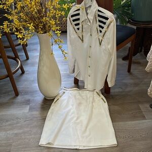 Nautical VTGJon Pierre Skirt Set. White with navy blue stripes and gold accents.